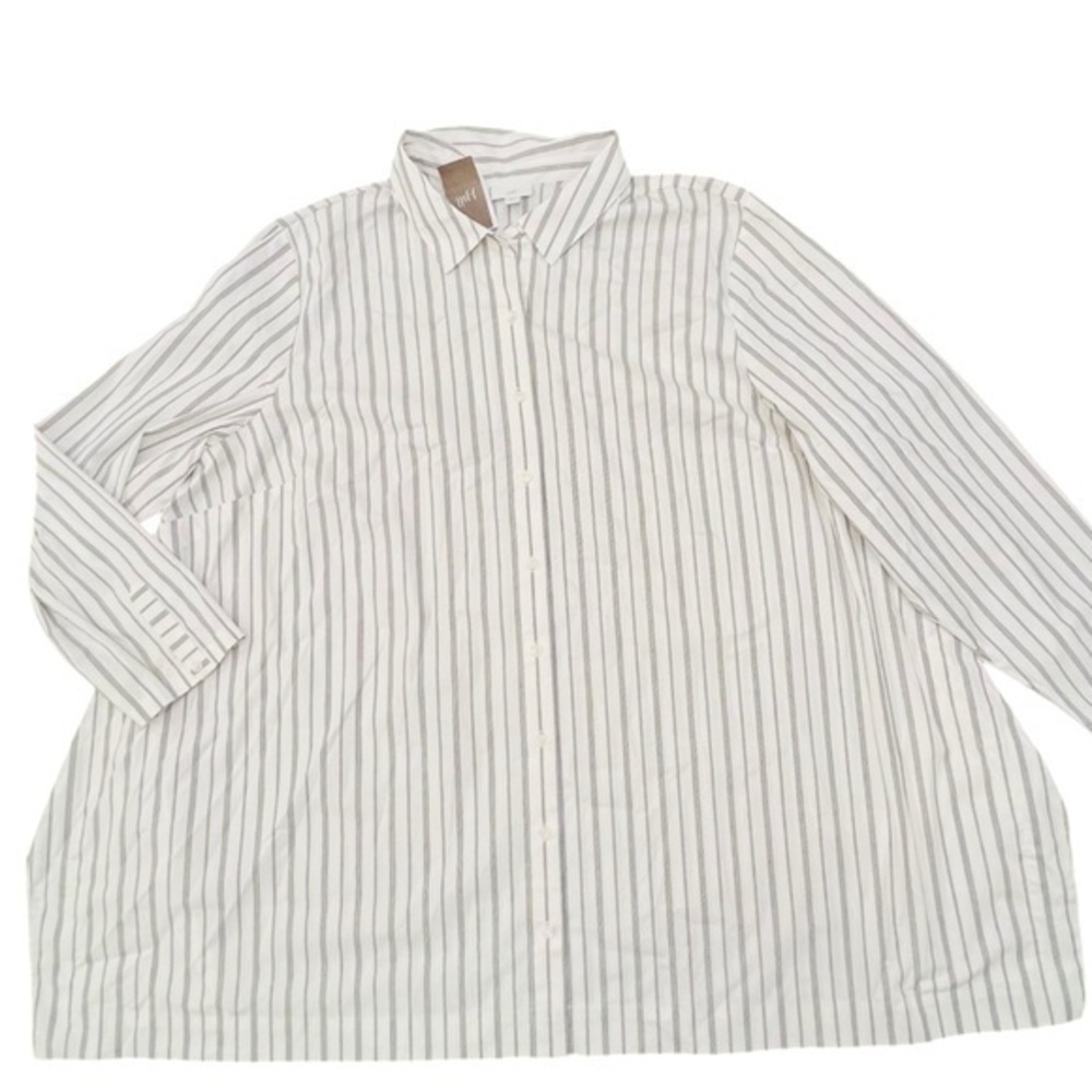 J Jill Shirt Womens 4X Button Down Striped 3/4 Sleeve Career Office‎ NWT $99